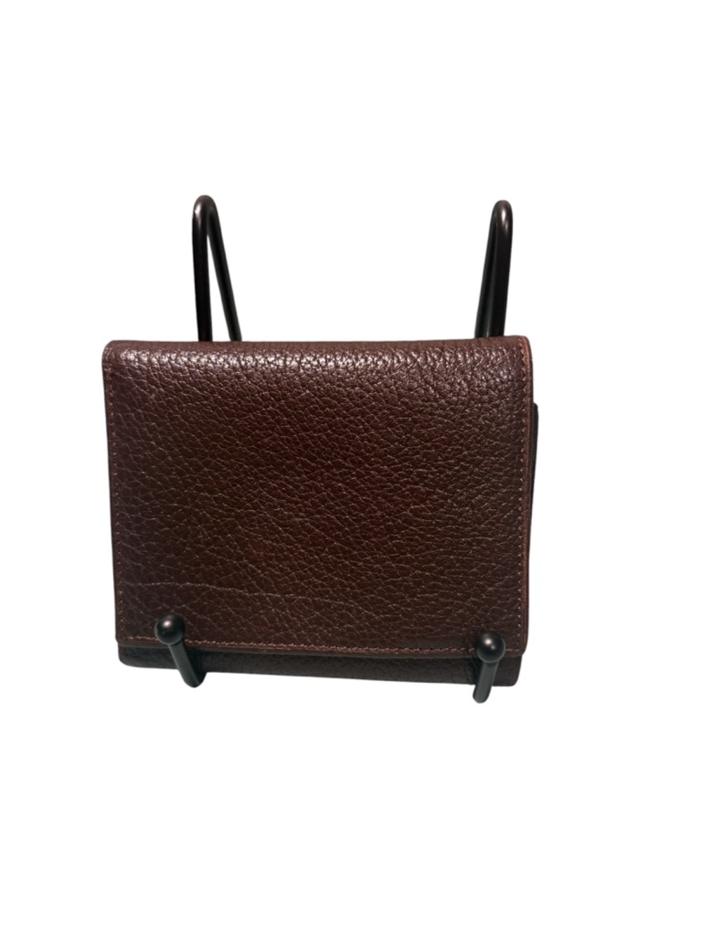 Vintage Amity Classics Dark Brown Pebbled Leather Trifold Wallet